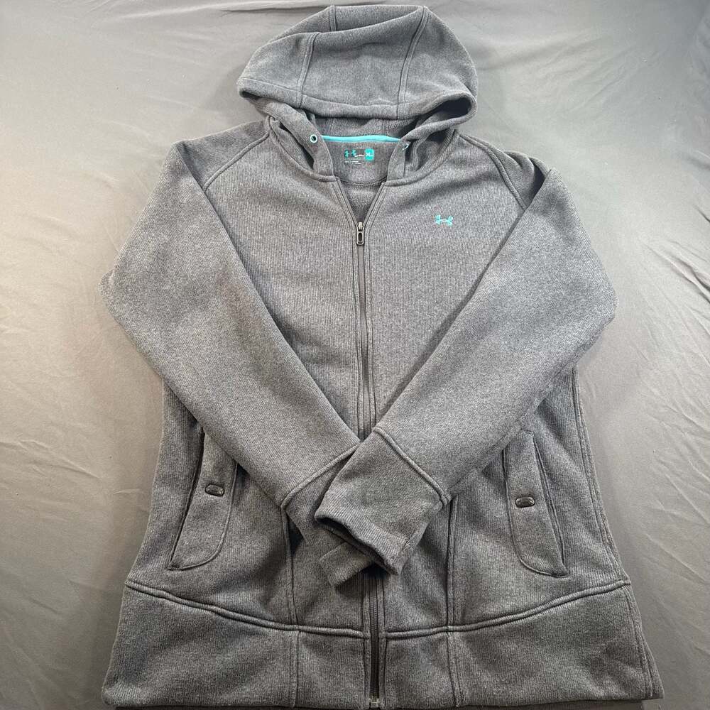 Under Armour Women’s XL Gray Full Zip Hoodie Semi-Fitted Teal Logo